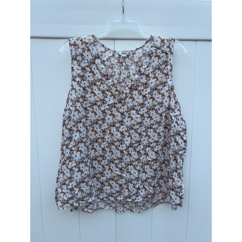 Sonoma Button Up Womens 1X Floral Sleeveless Top Boho Rayon V Neck